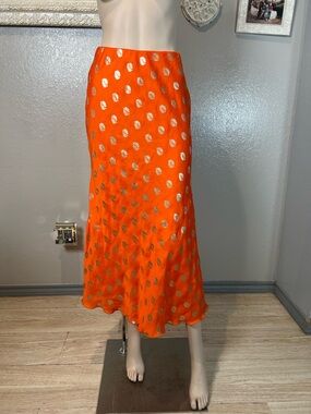 Bright Orange Midi Skirt with Gold  Accents